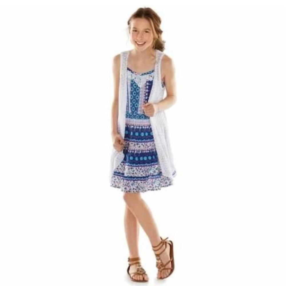 Knitworks Blue and White Patterned Girls Dress